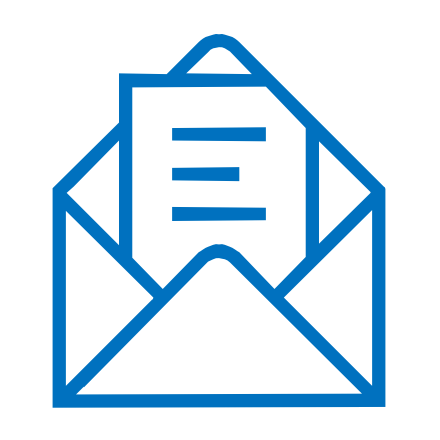 Graphic icon of an open envelope with mail letter in it