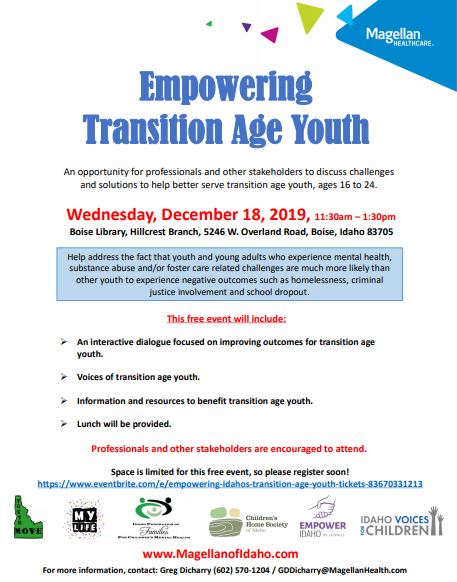 Idaho Empowering Transition Age Youth folleto del evento